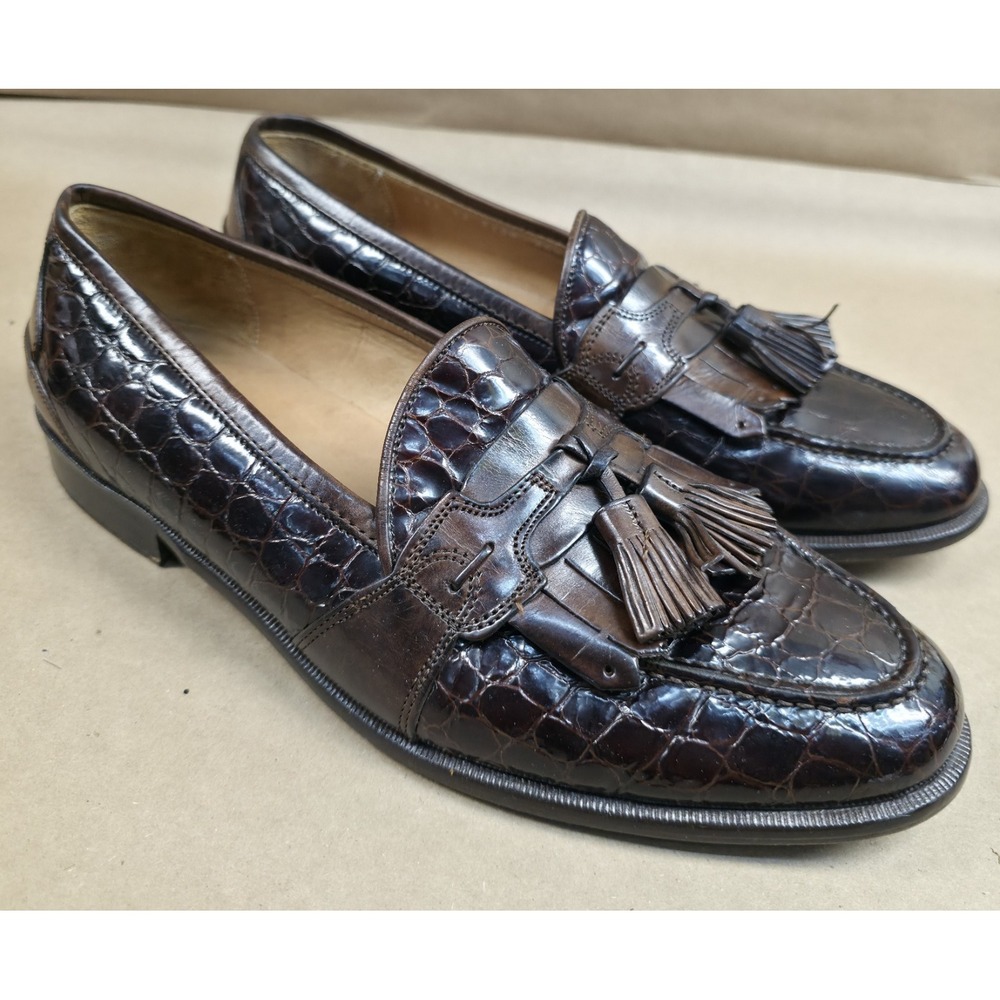 Johnston Murphy (8.5 M) Italy Tassel Kilt Loafers Brown Croc Print Men's Shoes